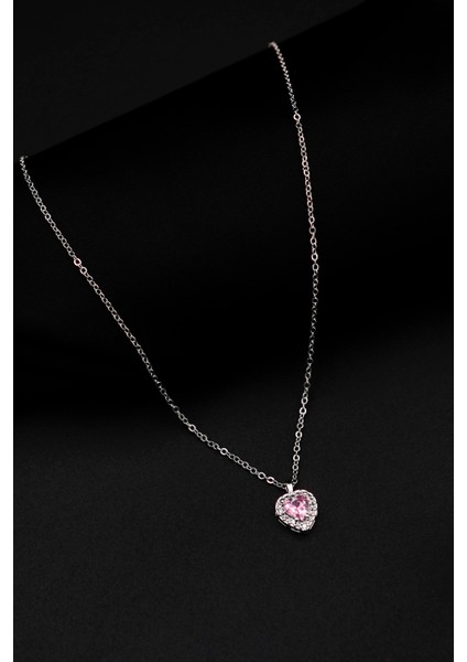 Pandora's Zirkon Taşlı Kalp Charm Model Gümüş Renk Kadın Kolye ve Ayarlanabilir Bileklik Set