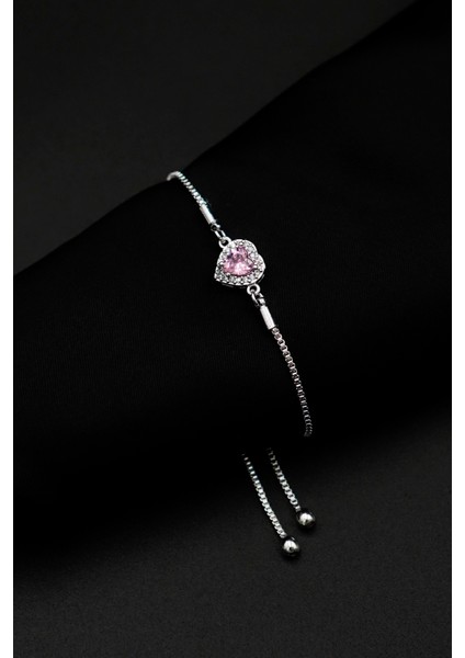 Pandora's Zirkon Taşlı Kalp Charm Model Gümüş Renk Kadın Kolye ve Ayarlanabilir Bileklik Set