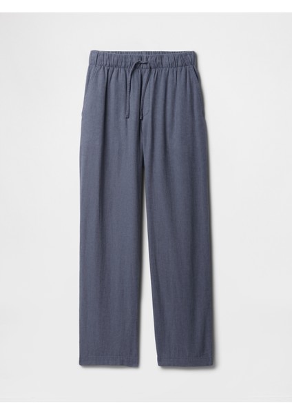 Kadın Mavi Mid Rise Keten Karışımlı Pull-On Pantolon fiyatları