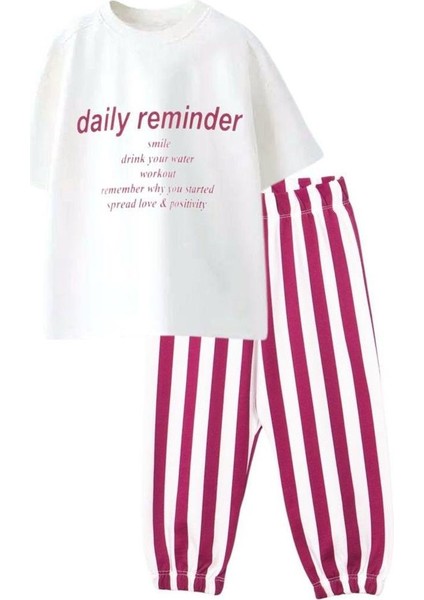 Kız Çocuk Çizgili Alt-Üst Takım Beyaz