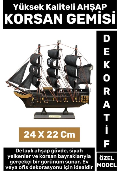 Yüksek Kaliteli Dekoratif Ev Ofis Hediyelik Denizci Koleksiyon Ahşap Korsan Gemisi 24 x 22 cm