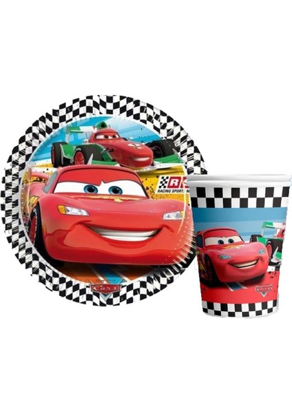 Arabalar Cars (Şimşek Mcqueen) Temalı Karton Tabak ve Bardak Seti 8+8 Adet