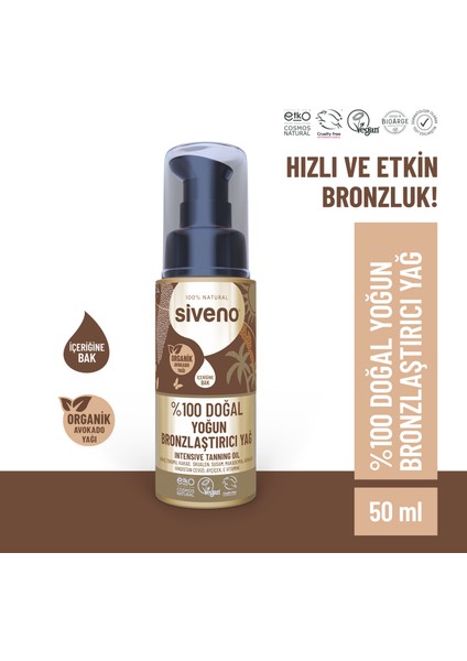 %100 Doğal Bronzlaştırıcı Yağ Organik Avokado Yağı Nemlendirici Yoğun Bronzlaştırıcı 50 ml