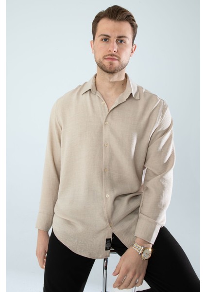 Mevsimlik Keten Dokulu Bol Kalıp Uzun Kollu Oversize Erkek Gömlek modelleri