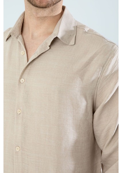 Mevsimlik Keten Dokulu Bol Kalıp Uzun Kollu Oversize Erkek Gömlek fırsatları