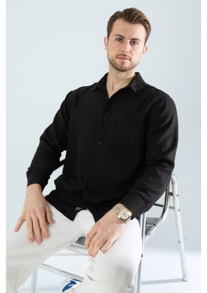 Mevsimlik Keten Dokulu Bol Kalıp Uzun Kollu Oversize Erkek Gömlek indirimleri