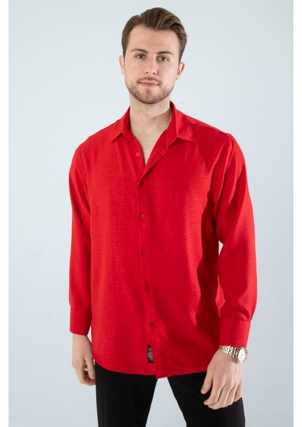 Mevsimlik Keten Dokulu Bol Kalıp Uzun Kollu Oversize Erkek Gömlek