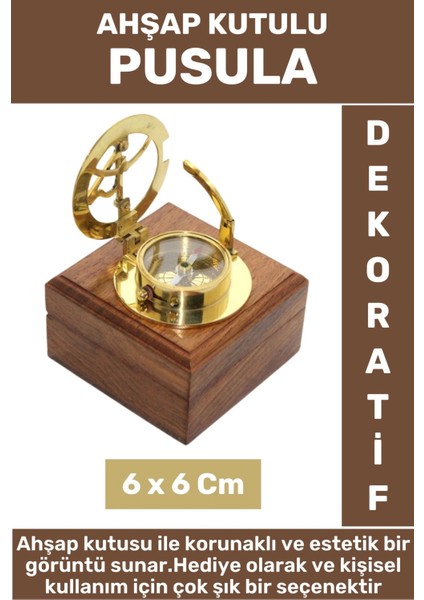 Premium Yüksek Kaliteli Erkek Arkadaş Sevgiliye Hediyelik Dekoratif Çok Şık Ahşap Kutulu Pusula