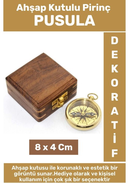 Premium Erkek Arkadaş Sevgili Baba Özel Hediyelik Dekoratif Koleksiyon Ahşap Kutulu Pirinç Pusula