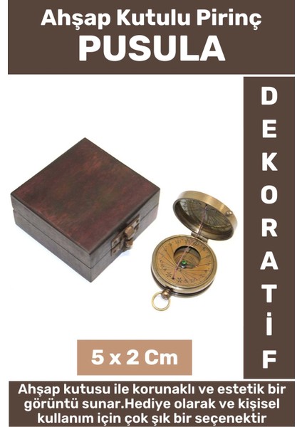Premium Seri Erkek Arkadaş Sevgili Hediyelik Koleksiyon Dekoratif Ahşap Kutulu Pirinç Pusula
