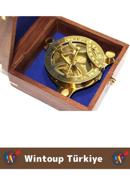 Premium Erkek Arkadaş Sevgili Hediyelik Koleksiyon Dekoratif Ahşap Kutulu Pirinç Güneş Saati Pusula fiyatları