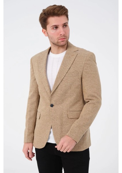 Erkek Slim Fit Blazer Ceket Bej