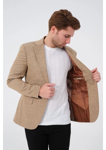Erkek Slim Fit Blazer Ceket Bej