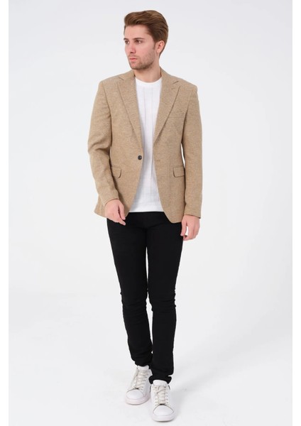 Erkek Slim Fit Blazer Ceket Bej