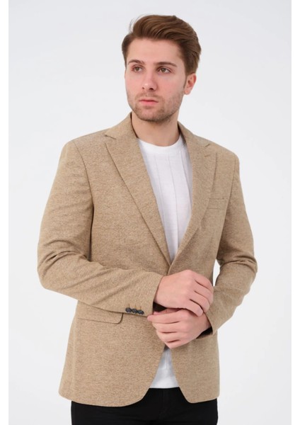 Erkek Slim Fit Blazer Ceket Bej