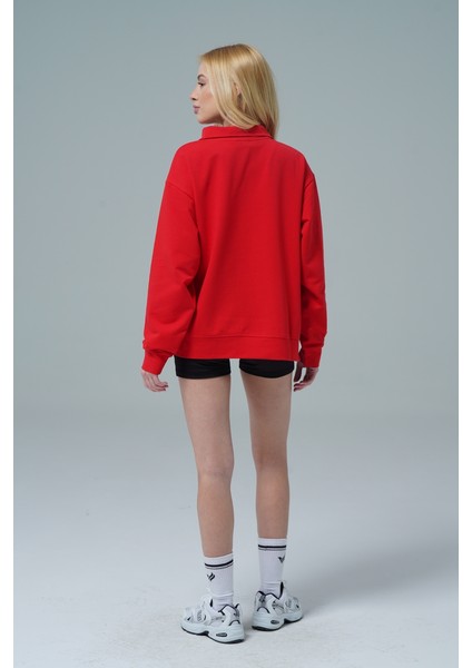 Daily Core - Kırmızı Oversize Yarım Fermuarlı Sweatshirt fiyatları