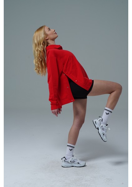 Daily Core - Kırmızı Oversize Yarım Fermuarlı Sweatshirt fırsatları