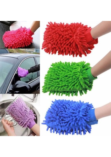 Mikrofiber Şönil Makarna Temizlik Eldiveni Oto Yıkama Köpükleme Eldiveni
