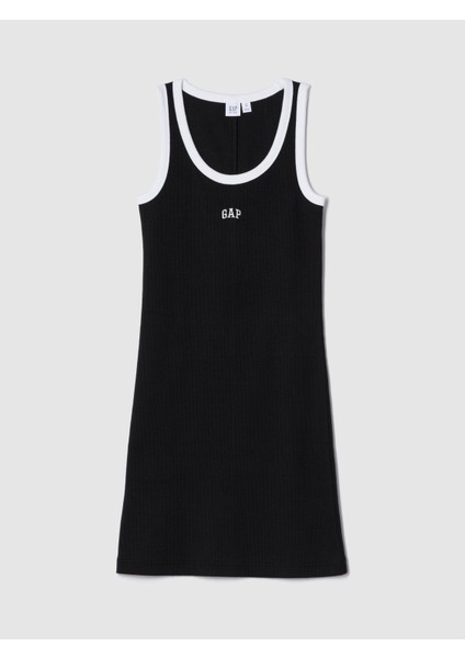 Kadın Siyah Logo Fitilli Tank Mini Elbise modelleri