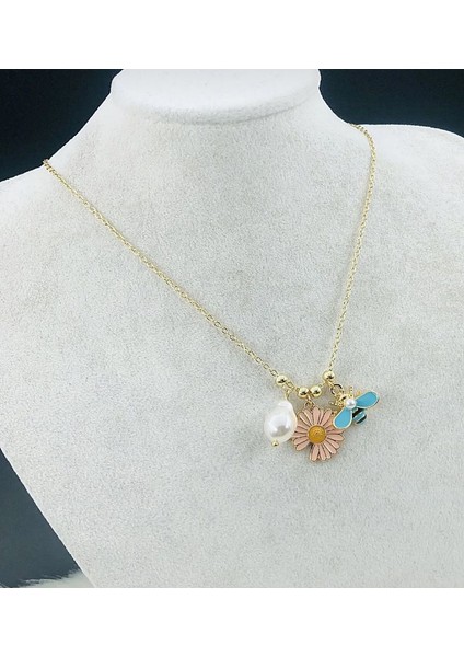 Yeni Yaz Modeli Papatya Arılı Incili Kadın Çelik Şans Kolye