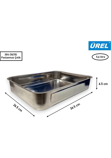 Paslanmaz Çelik Çok Amaçlı Dikdörtgen Büyük Tava Yoğurt Tepsisi (36.5*26.5*6.5 CM, 5.6 LİTRE)