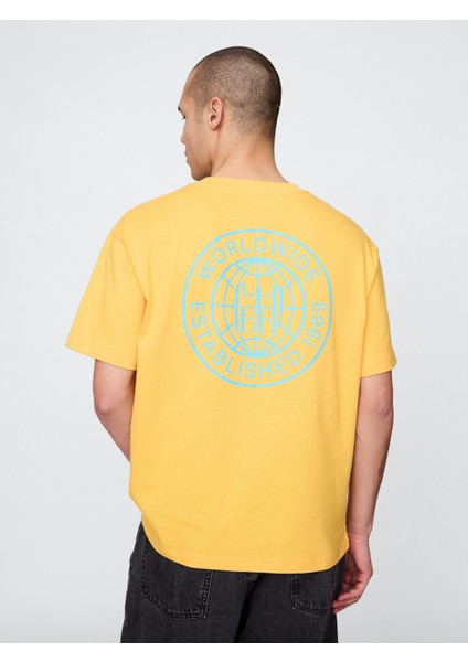 Erkek Sarı Gap Logo Oversize T-Shirt fırsatları