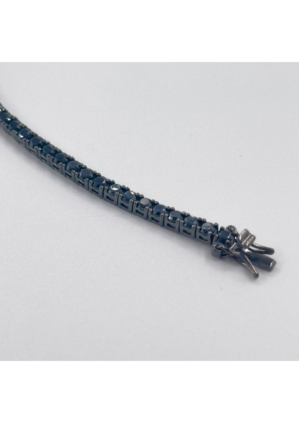 Onix Taşlı Siyah Rodajlı Su Yolu Gümüş Bileklik - 3mm Livora Jewelry