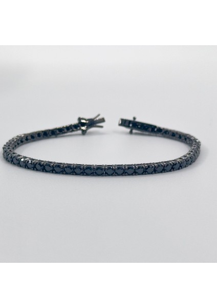 Onix Taşlı Siyah Rodajlı Su Yolu Gümüş Bileklik - 3mm Livora Jewelry