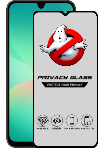 Samsung Galaxy A26 ile Uyumlu Tam Kaplayan Privacy Hayalet Temperli Ekran Koruycu Cam