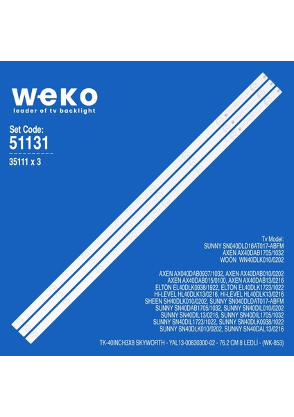 Elton EL40DLK1723-1022 40'' 3 Adet Tv LED Bar