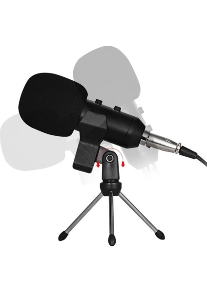 HK-100 3.5mm Masaüstü Kondenser Stüdyo Podcast Yayıncı Mikrofonu 3 Metre Kablolu