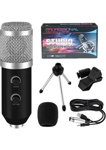 HK-100 3.5mm Masaüstü Kondenser Stüdyo Podcast Yayıncı Mikrofonu 3 Metre Kablolu