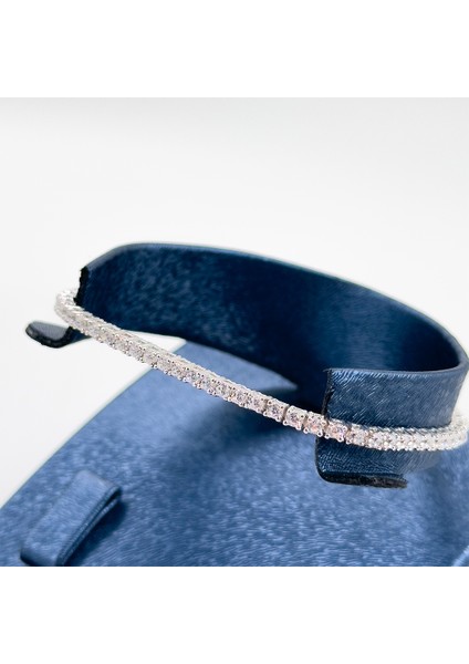 Pırlanta Montür Su Yolu Gümüş Bileklik - 2mm