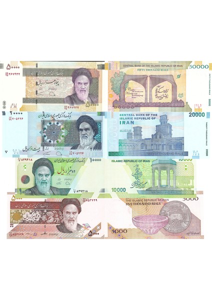 Iran 5.000-10.000-20.000-50.000 Riyal Eski 4 Lü Set, Yabancı Kağıt Para, Çil