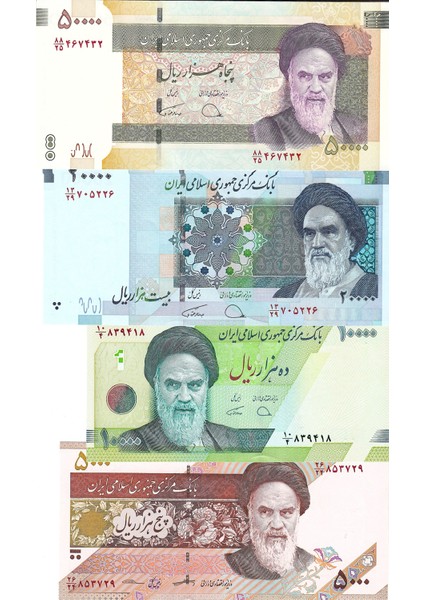 Iran 5.000-10.000-20.000-50.000 Riyal Eski 4 Lü Set, Yabancı Kağıt Para, Çil
