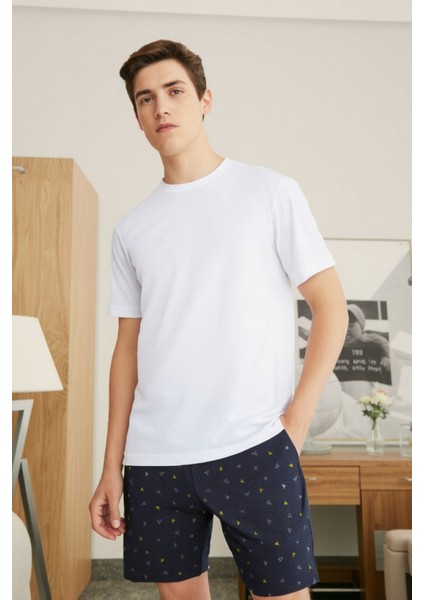 %100 Pamuk Erkek Şort Pijama Cepli Desenli Penye Esnek Rahat Kalıp Lastikli Terletmez Esnek Lacivert Ev Şortu Pijama Altı modelleri