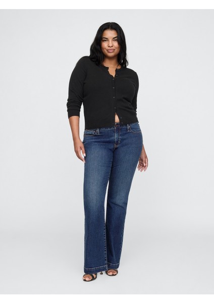 Kadın Koyu Mavi Low Rise Bootcut Jean Pantolon indirimleri