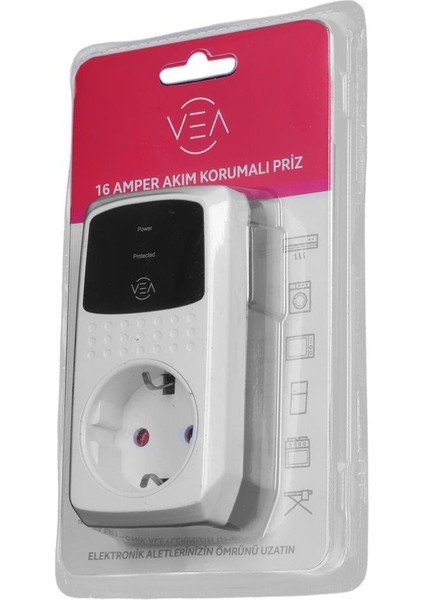 VE-25532 16A 4000W Tekli Akım Korumalı Priz Aşırı Yüksek Gerilim