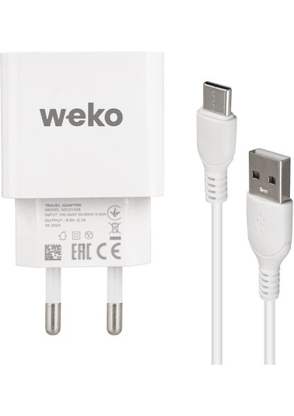 WK-21435 M7 2.1 Amper Telefon Şarj Adaptörü + Type-C Kablo