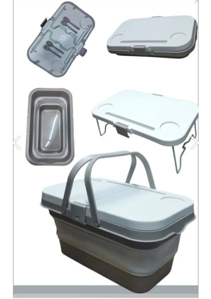 Portatif Sehpalı Katlanabilir Piknik Sepeti 46,5 x 28,5 x 9,5 ( 23,5)