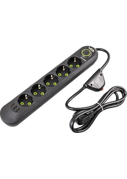VA-21561 5'li 3 Usb'li 1.5 Metre Akım Korumalı Priz Siyah