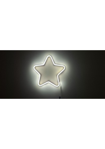 Almila 3D Beyaz LED Işıklı 35 x 35 Yıldız Gece Lambası - Duvar Tipi Dekoratif Aydınlatma