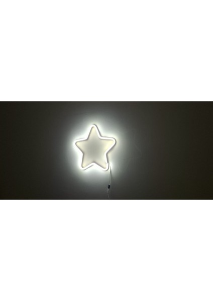Almila 3D Beyaz LED Işıklı 35 x 35 Yıldız Gece Lambası - Duvar Tipi Dekoratif Aydınlatma