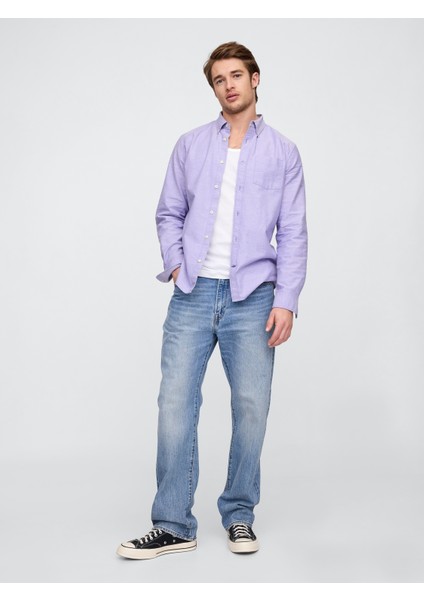 Erkek Lila Desenli Standard Fit Oxford Gömlek fırsatları