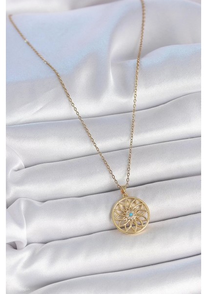 316L Çelik Gold Renk Zincr Mavi Taşlı Lotus Model Kadın Kolye fiyatları