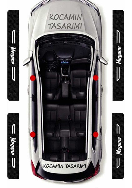 Renault Megane Siyah Karbon Kapı Koruma Yazılı Dekoratif Kapı Eşiği Beyaz Megane Yazılı 4 Parça Renault Megane Özel