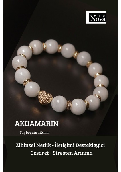 Sertifikalı Doğal Taş Kalpli Tasarım Bileklik ( Taş Boyutu 10 Mm)