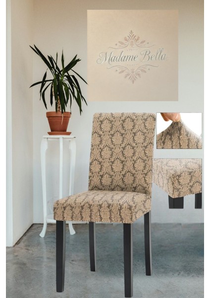 1 Adet Taş Jakarlı Şal Desen Esnek Lastikli Yıkanabilir Tüylenmez Sandalye Örtüsü