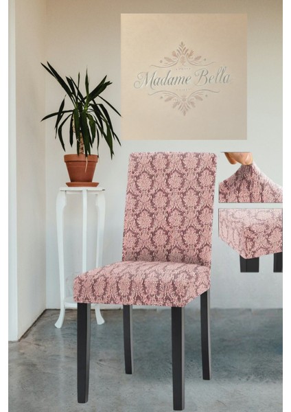 1 Adet Pudra Jakarlı Şal Desen Esnek Lastikli Yıkanabilir Tüylenmez Sandalye Örtüsü
