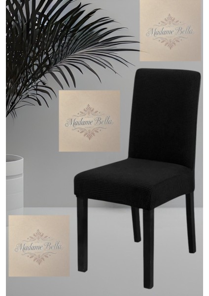 1 Adet Kare Desen Siyah Sandalye Kılıfı, Lastikli Tüylenmez Yıkanabilir 45 x 45 x 60 Ölç Sandalye Örtsü